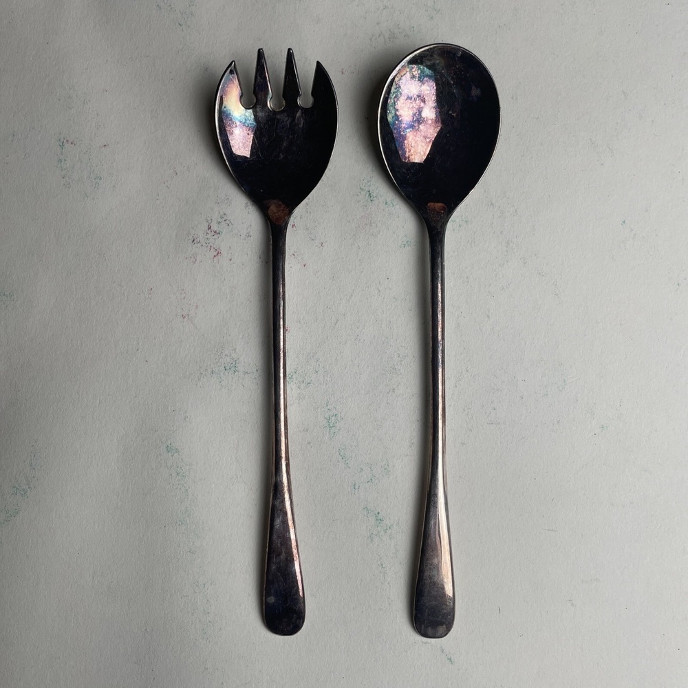 VINTAGE ~ Serving Set‎ Spoon & Spork Silver Plate Made In ITALY